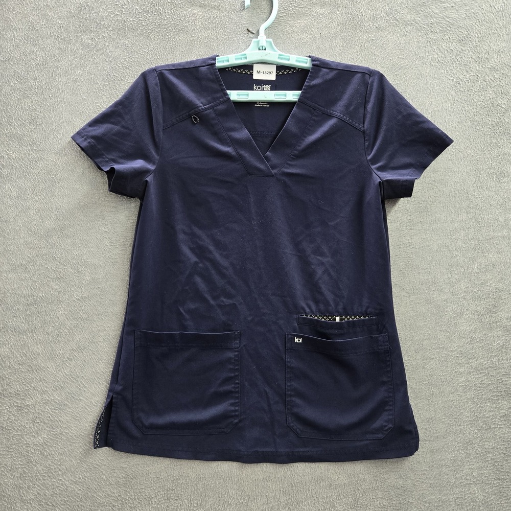 Koi Next Gen Women Scrub Top XS Blue Logo PO#DN109810 Short Sleeve